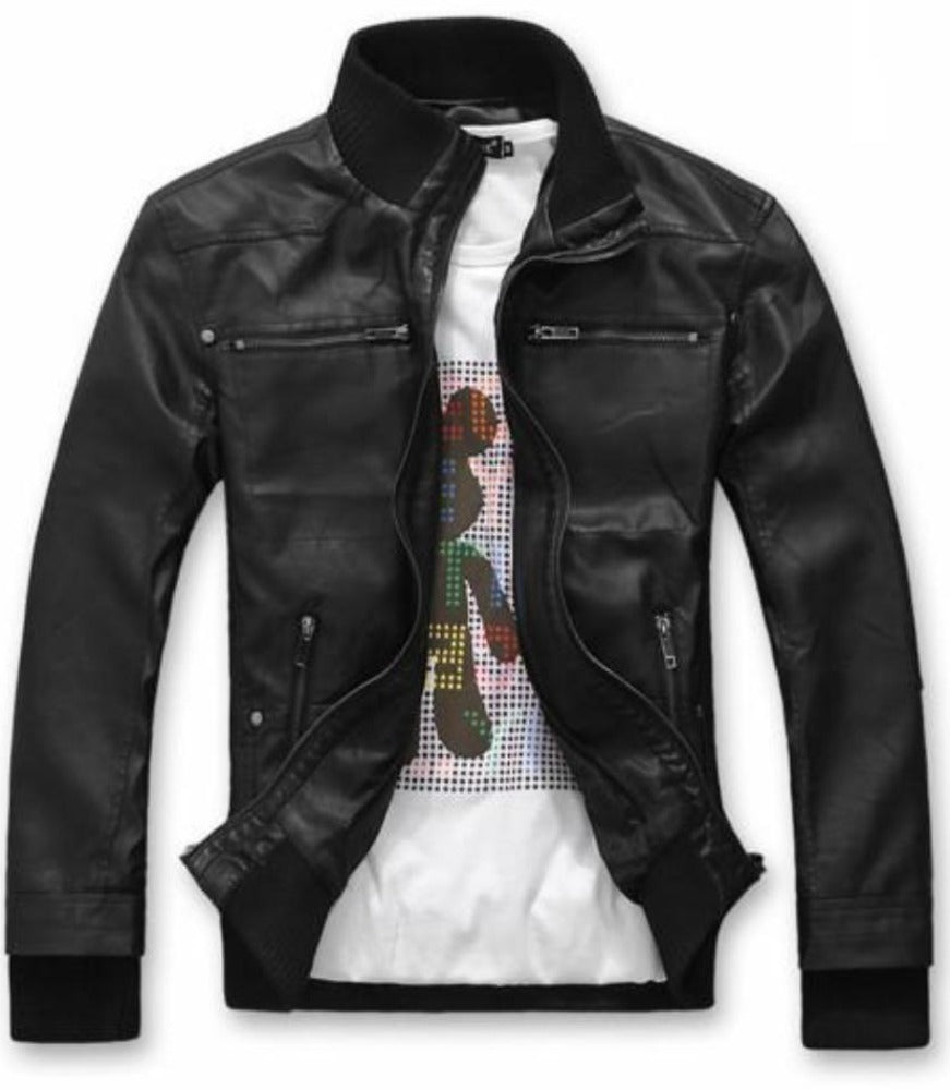 Faux Leather Jacket for Men with a Hood
