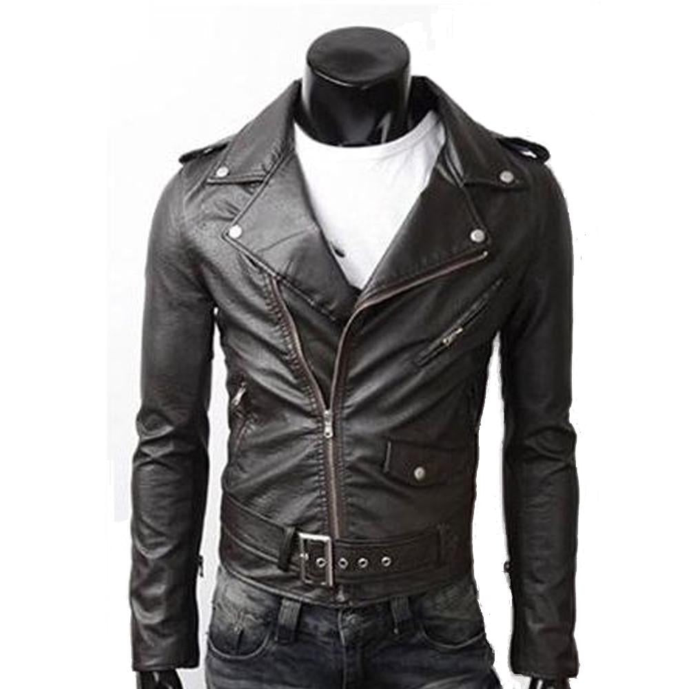 Stealthy Black Faux Leather Biker Jacket for Men