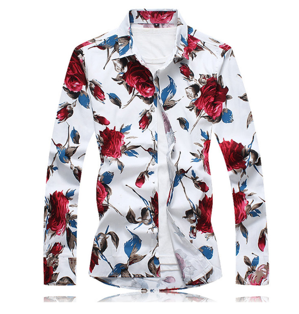 Long Sleeve Red Floral Men's Shirt