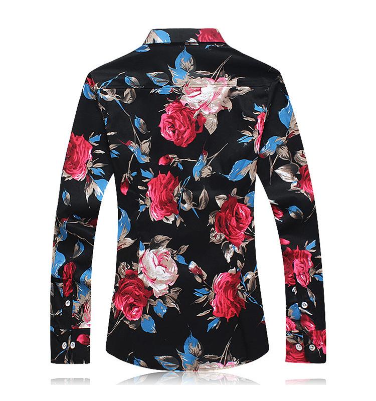 Long Sleeve Red Floral Men's Shirt