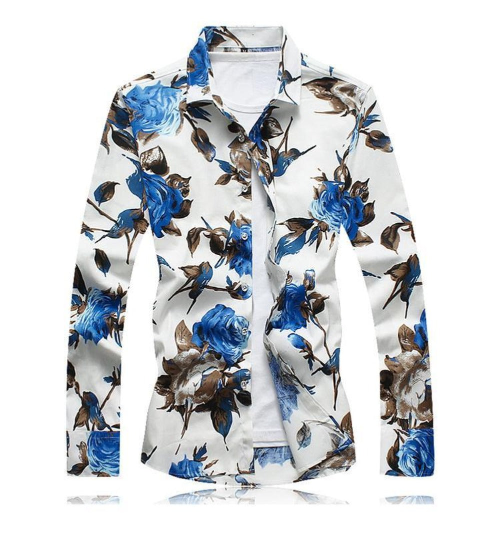 Long Sleeve Red Floral Men's Shirt