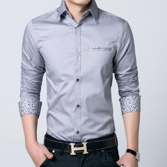 Men's Button-Up Shirt with Unique Pocket and Sleeve Accents