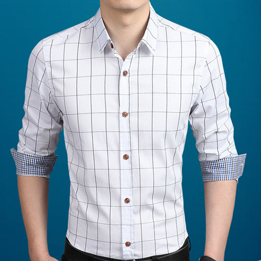White Plaid Button Up Shirt for Men