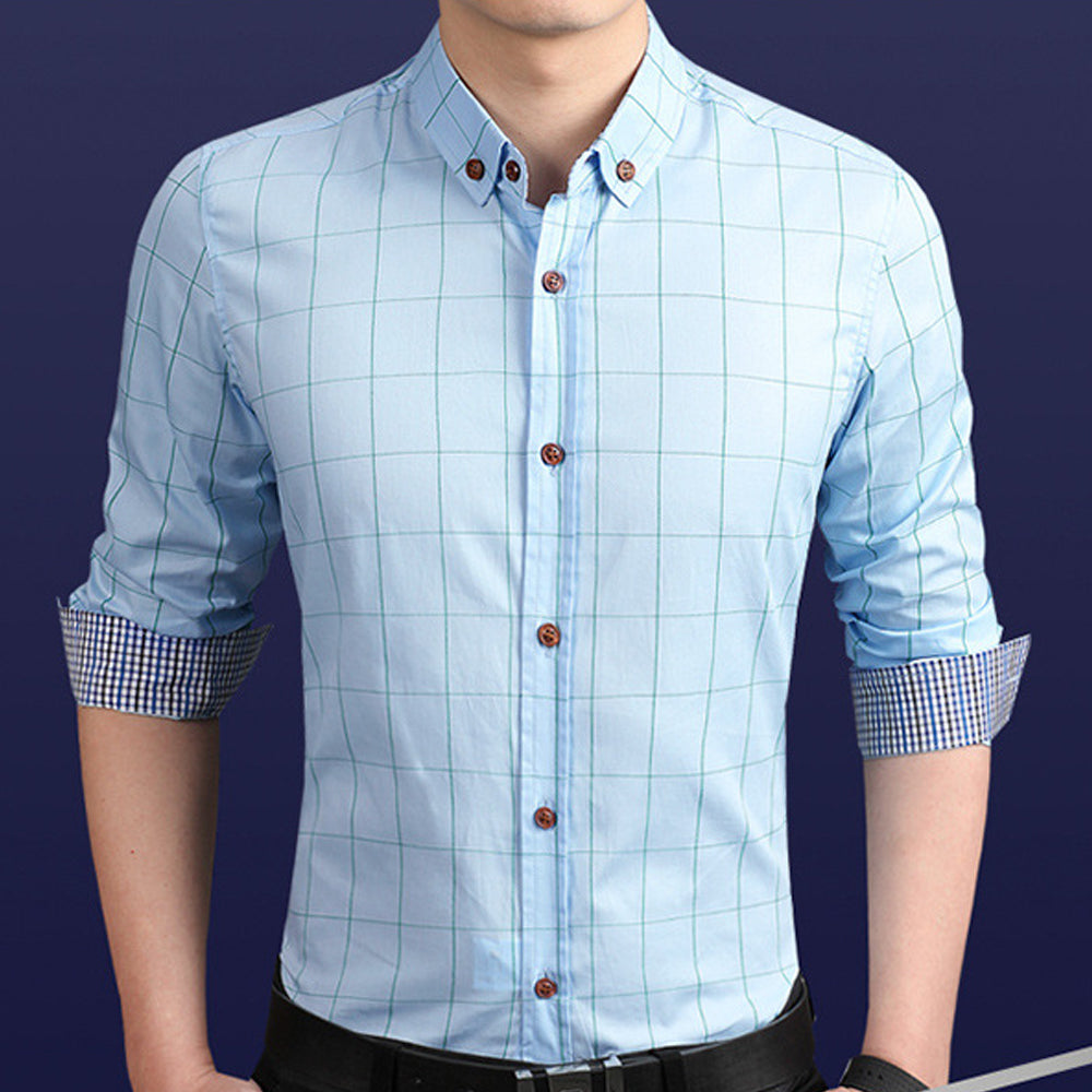 Navy Blue Checkered Button-Up Men's Shirt