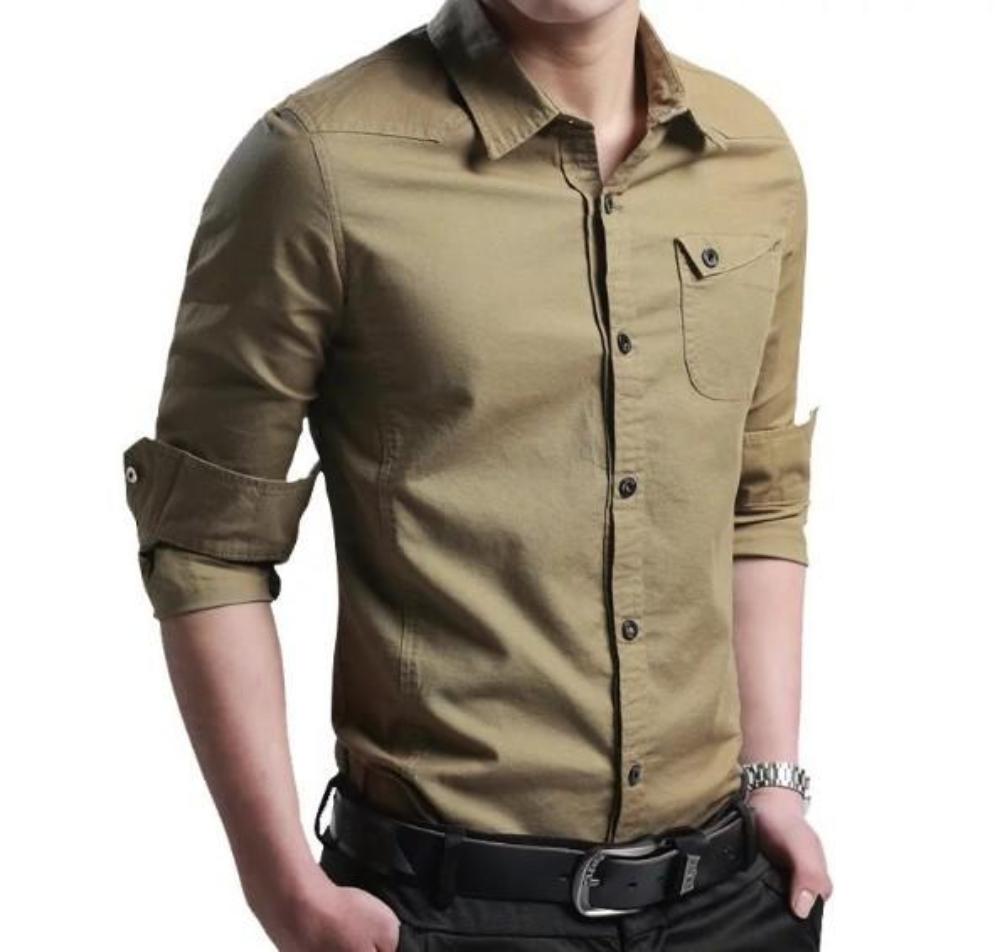 Cotton Button Front Shirt - Long Sleeve Men's