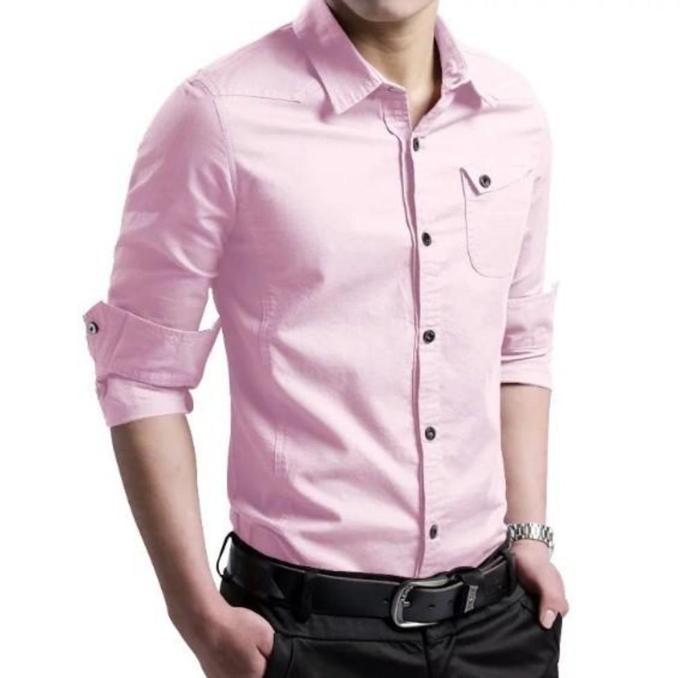 Cotton Button Front Shirt - Long Sleeve Men's