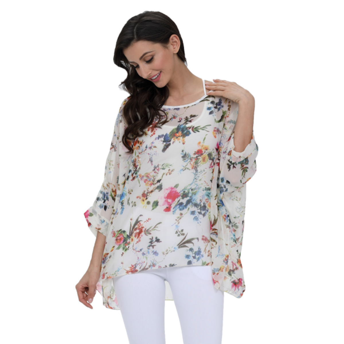 Floral Print Chiffon Tunic Top for Women's Summer
