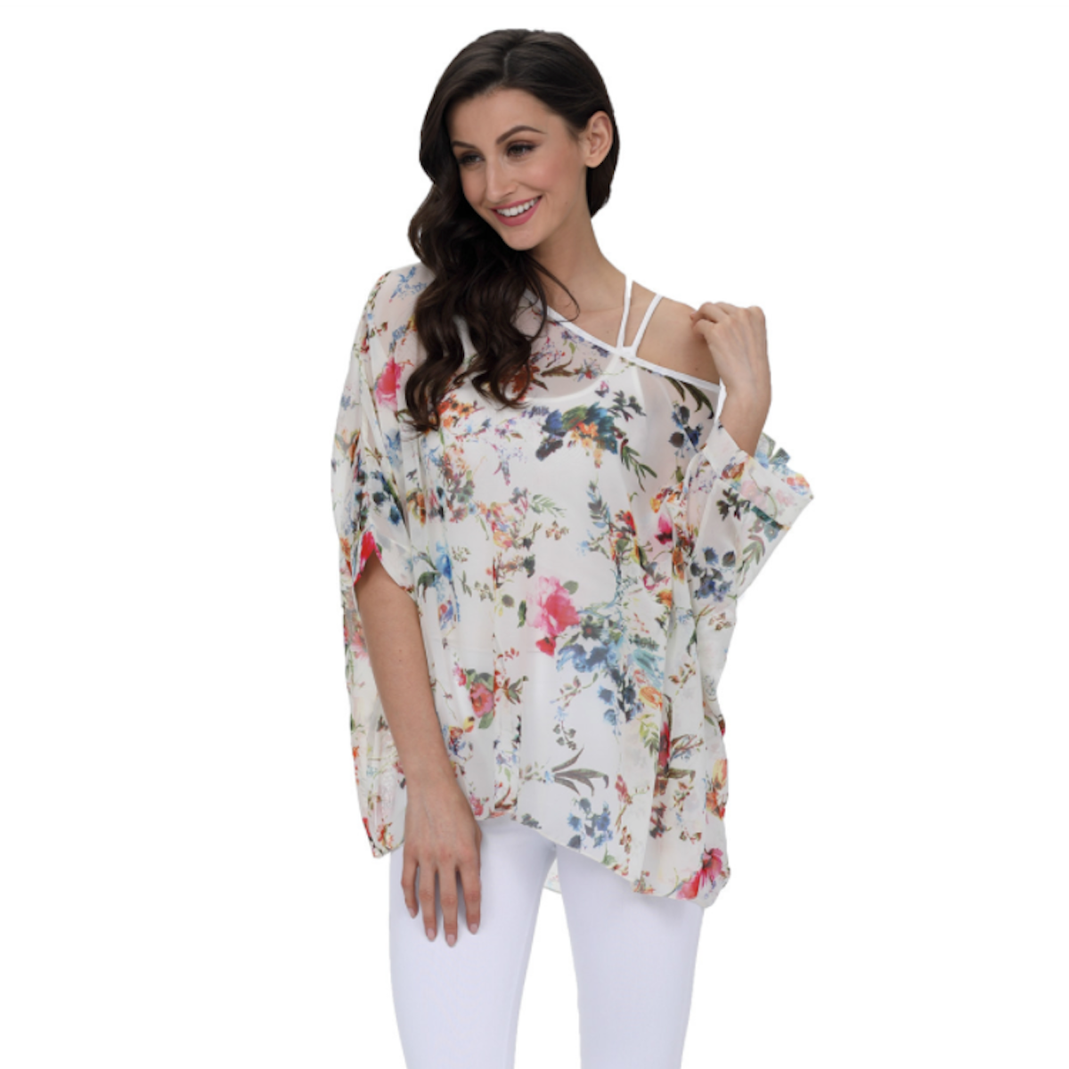Floral Print Chiffon Tunic Top for Women's Summer