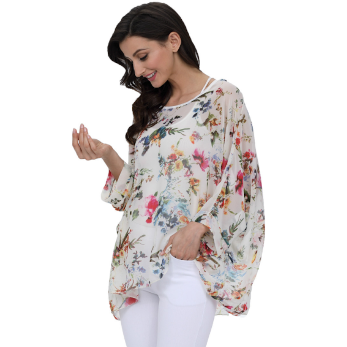 Floral Print Chiffon Tunic Top for Women's Summer