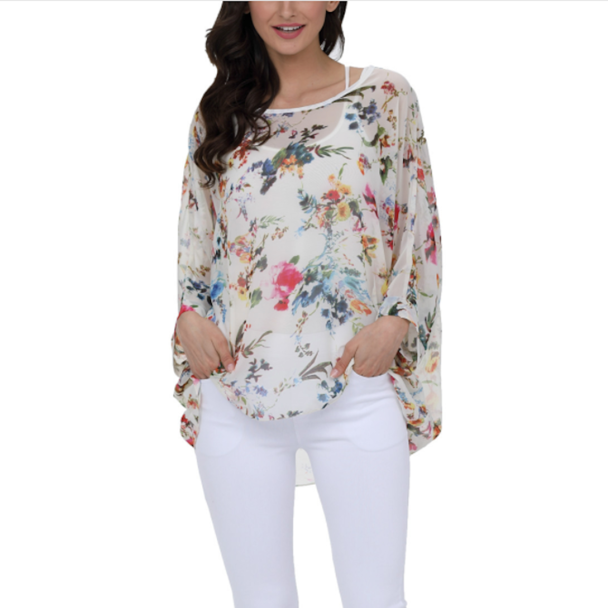 Floral Print Chiffon Tunic Top for Women's Summer