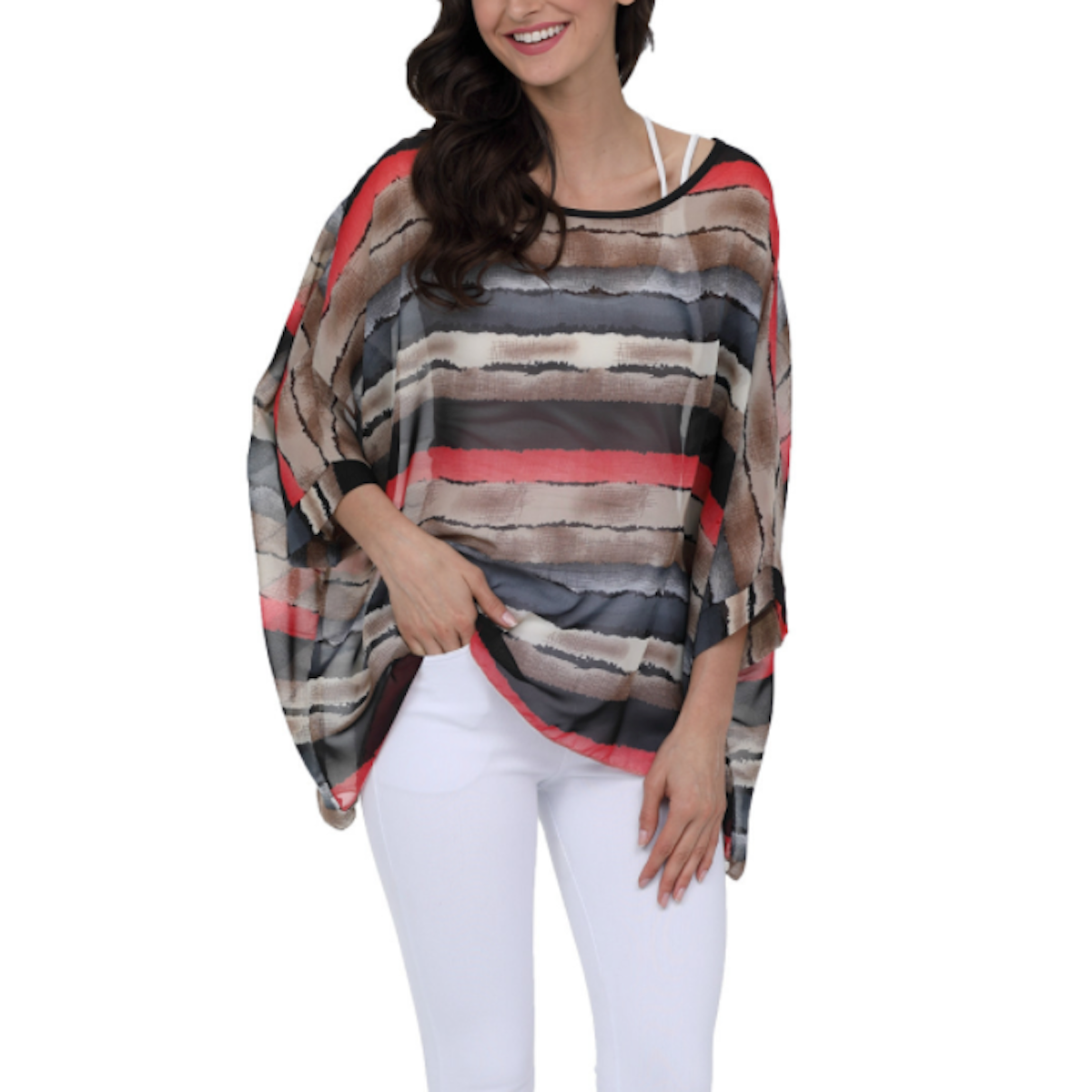 Colorful Striped Chiffon Tunic for Women