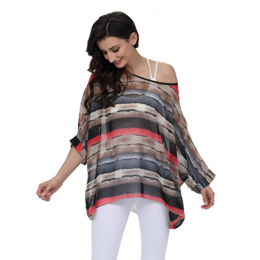 Colorful Striped Chiffon Tunic for Women