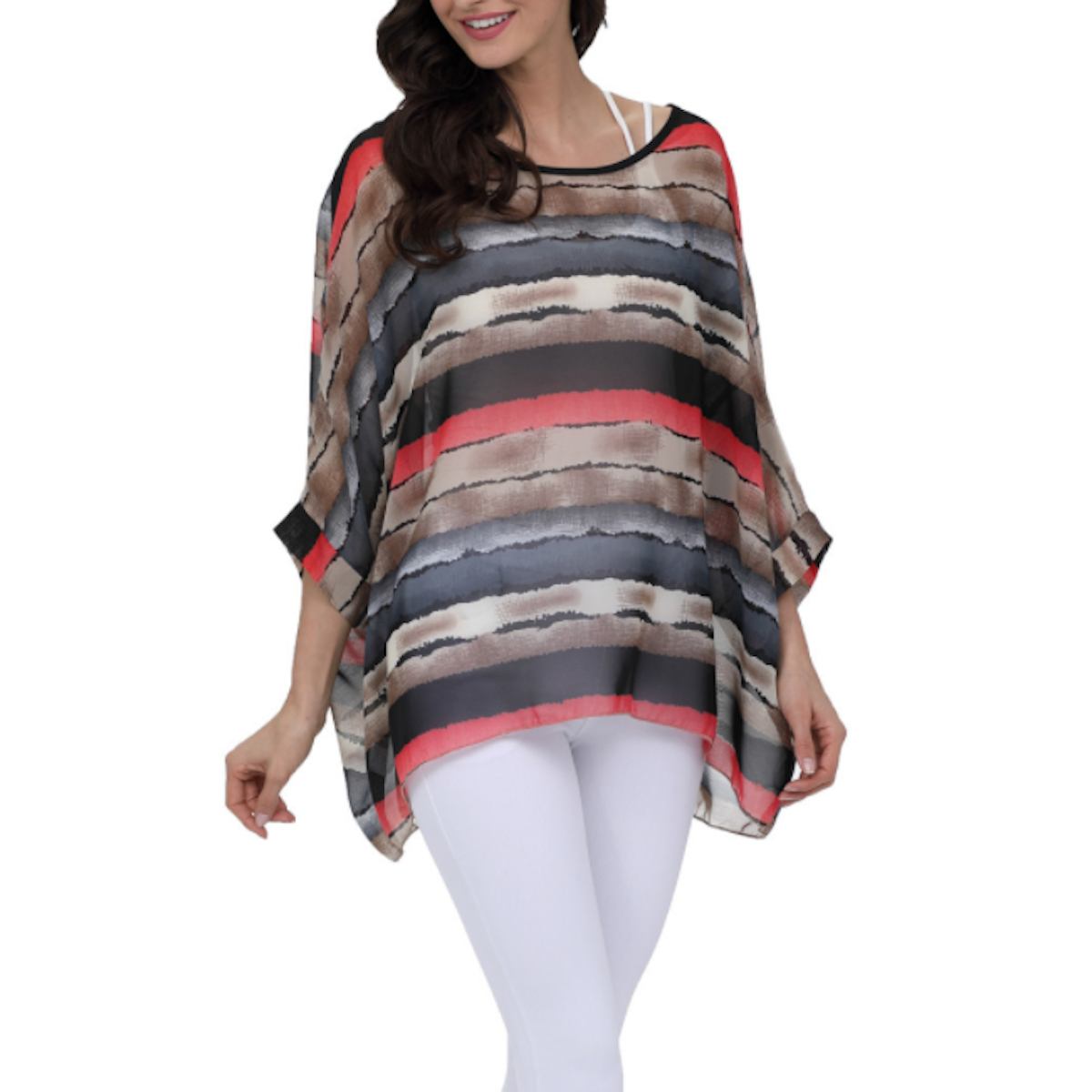 Colorful Striped Chiffon Tunic for Women