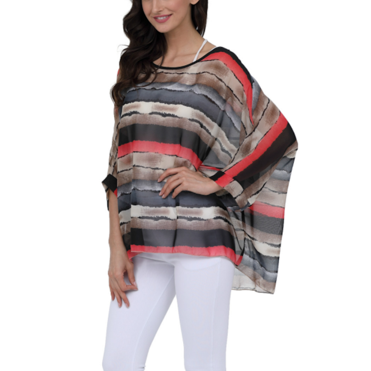 Colorful Striped Chiffon Tunic for Women