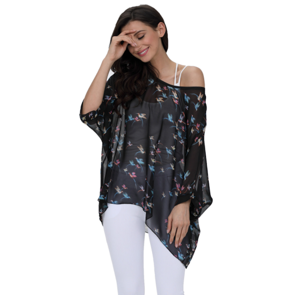 Chiffon Top with Printed Birds for Women