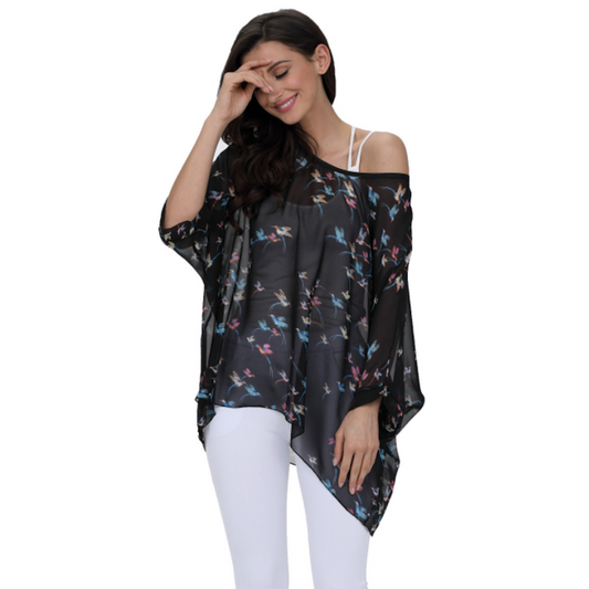 Chiffon Top with Printed Birds for Women