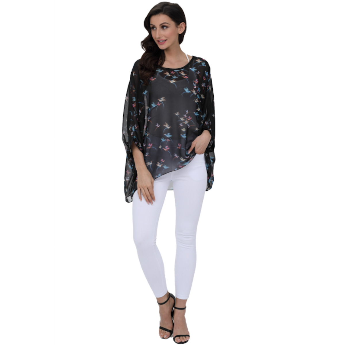 Chiffon Top with Printed Birds for Women