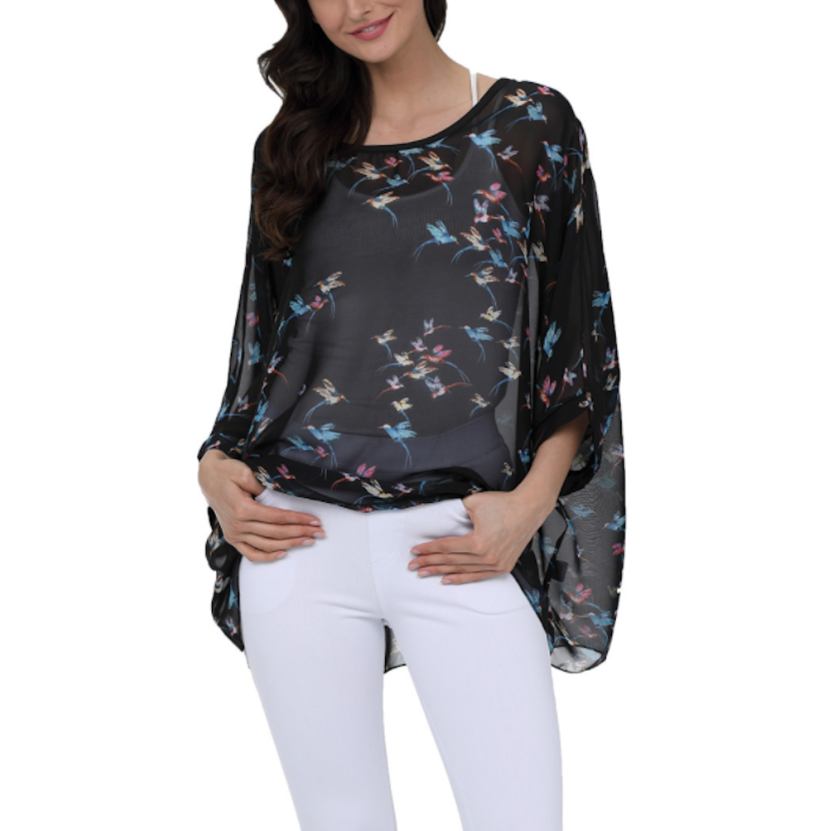 Chiffon Top with Printed Birds for Women