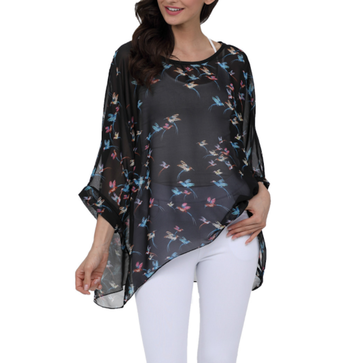 Chiffon Top with Printed Birds for Women