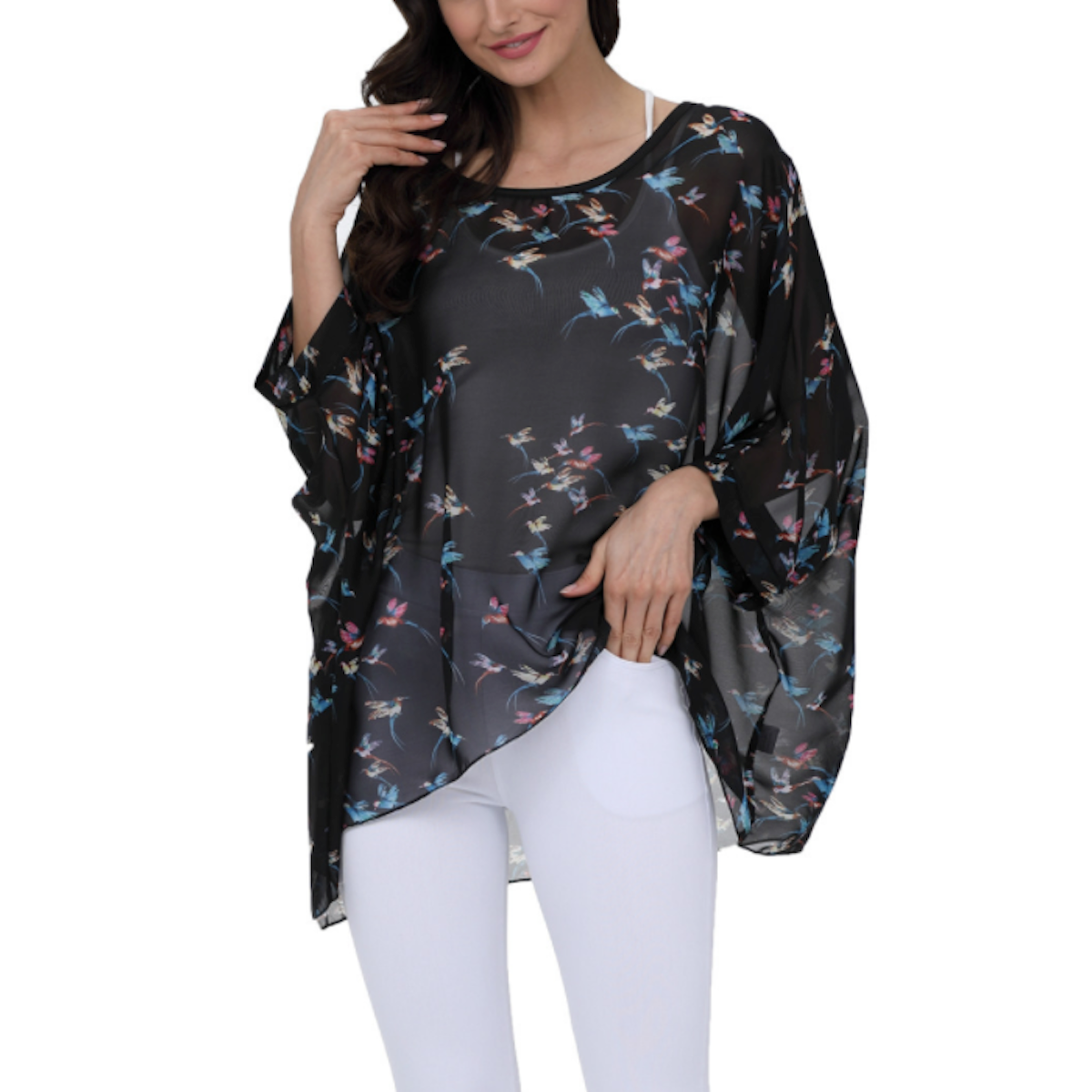 Chiffon Top with Printed Birds for Women