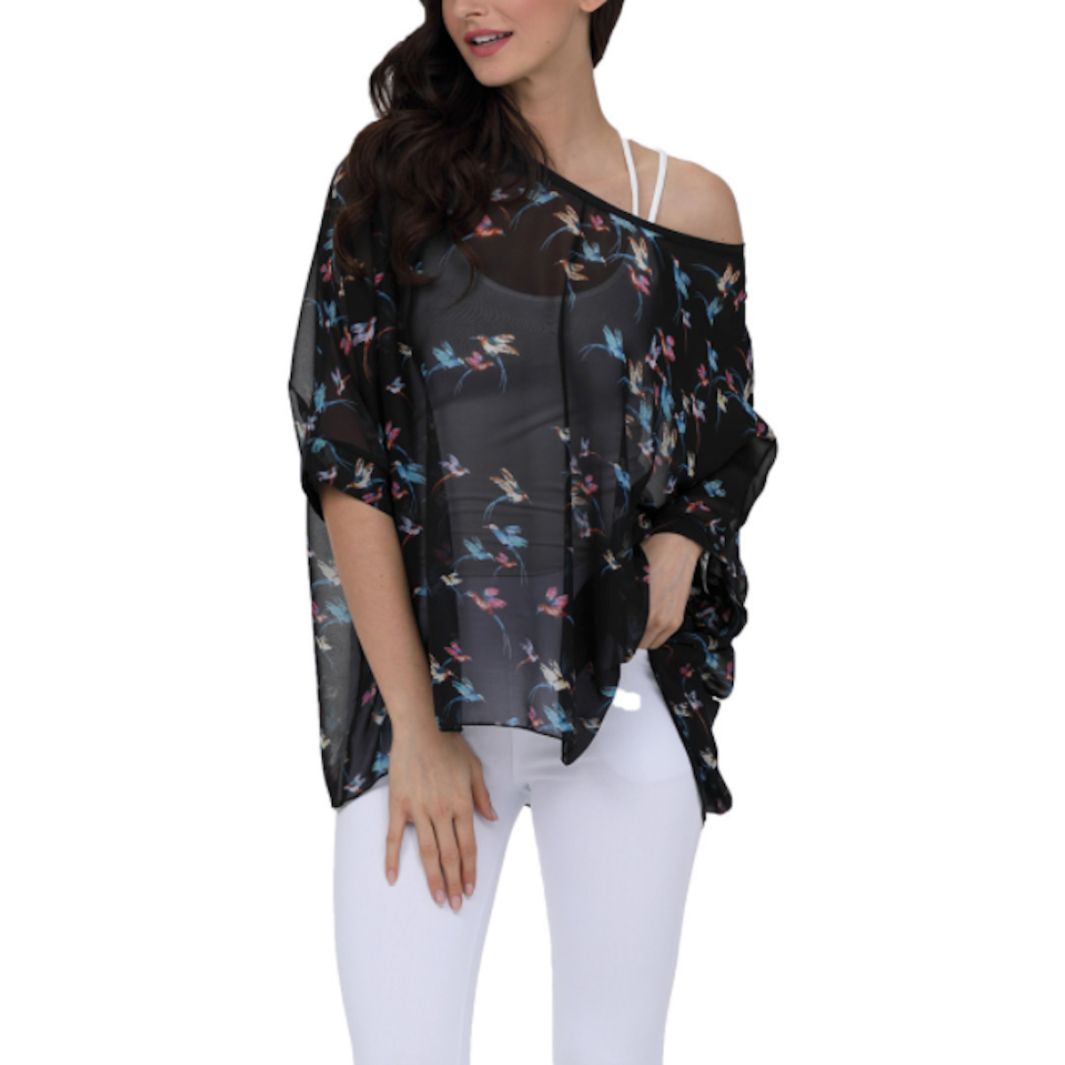 Chiffon Top with Printed Birds for Women