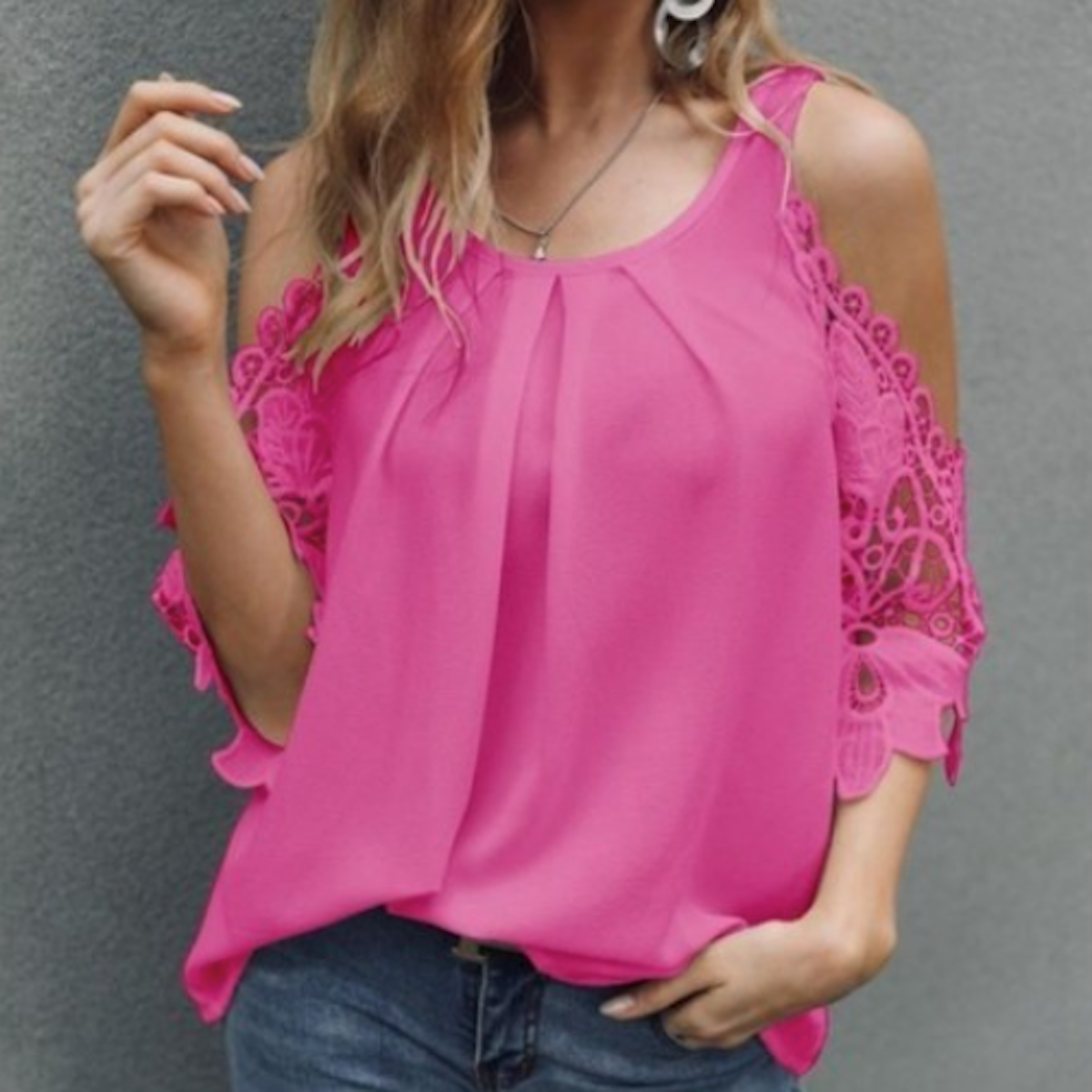 Cut-Out Shoulder Chiffon Blouse for Women