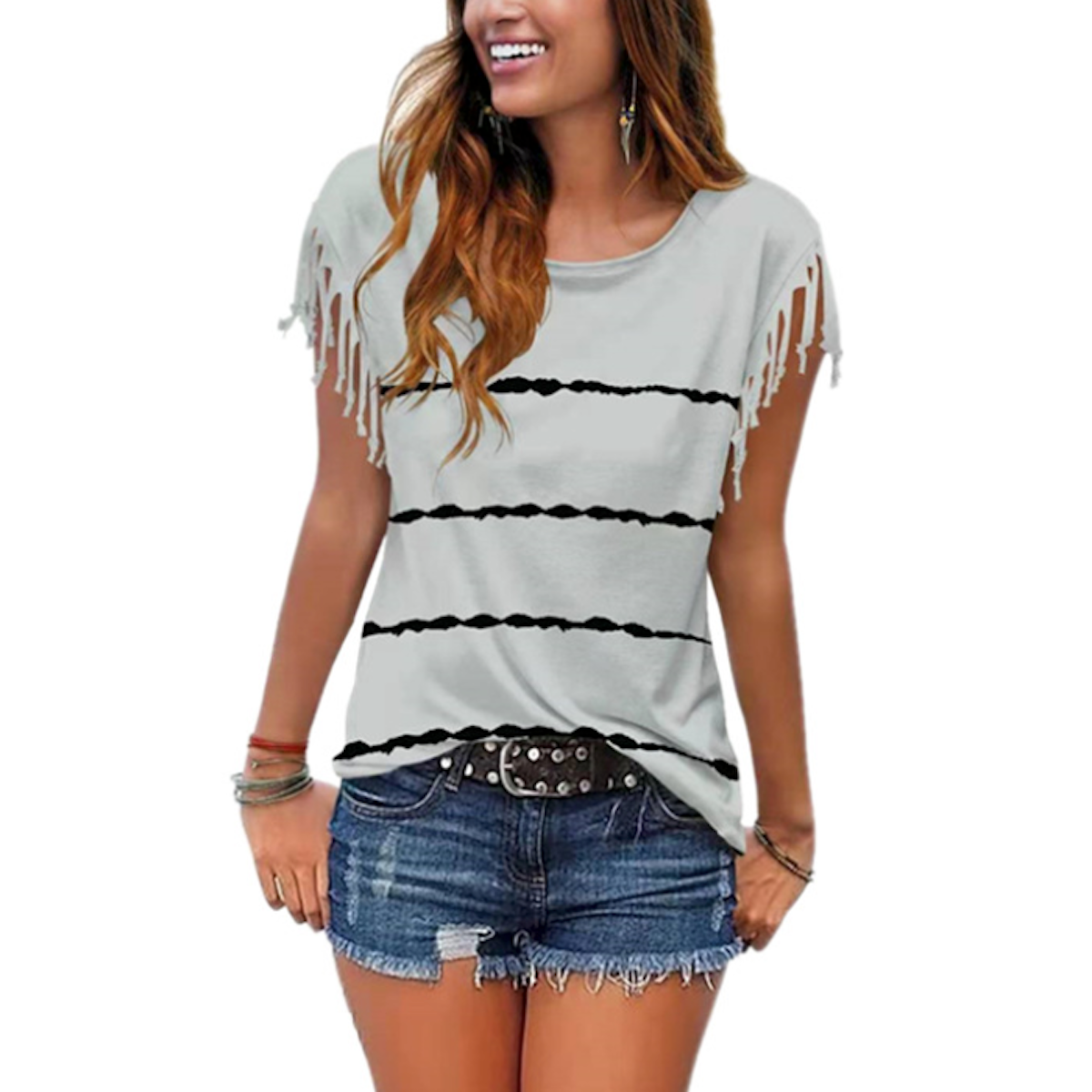 Fringed Striped Women's Top