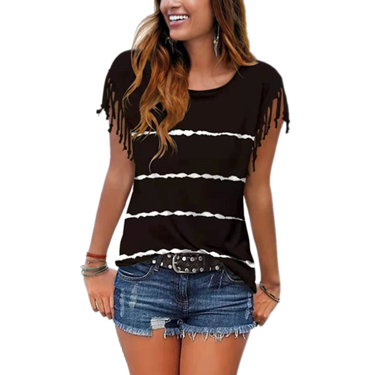 Fringed Striped Women's Top