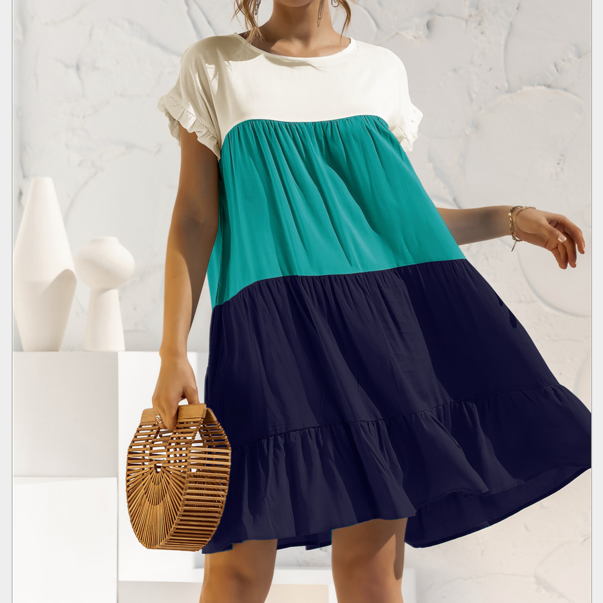 Colorful Ruffled Sleeve Summer Dress for Women
