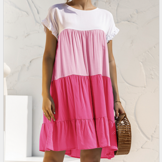 Colorful Ruffled Sleeve Summer Dress for Women