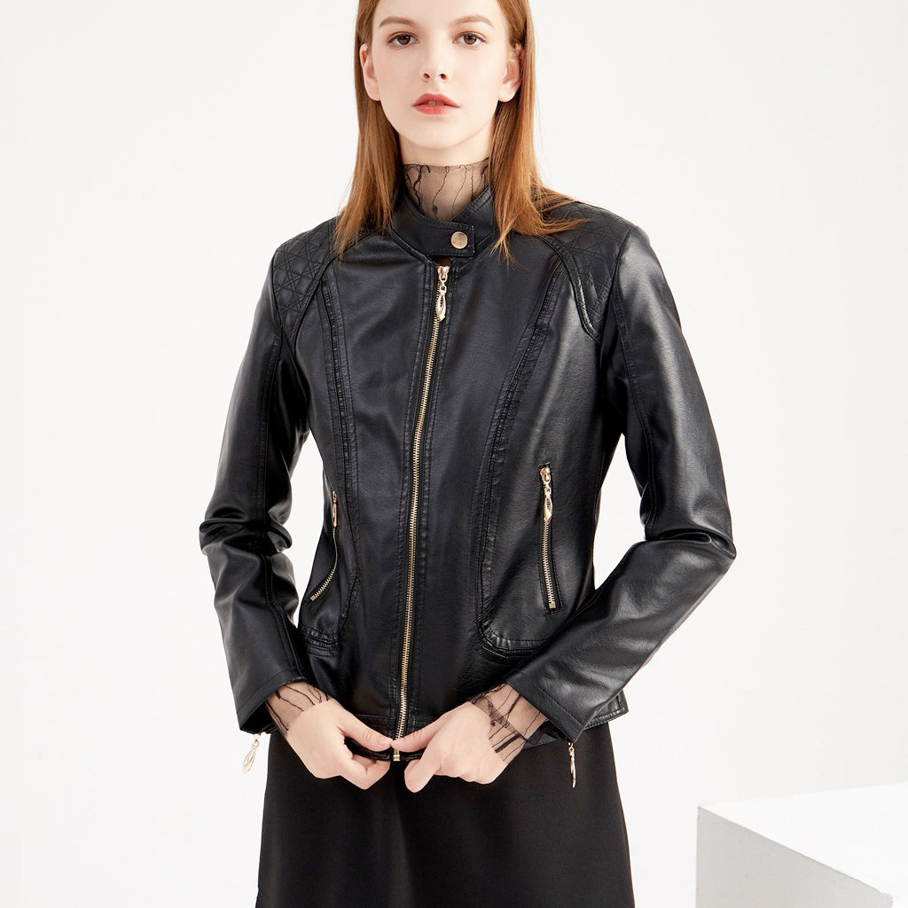Soft Quilted Faux Leather Jacket for Women