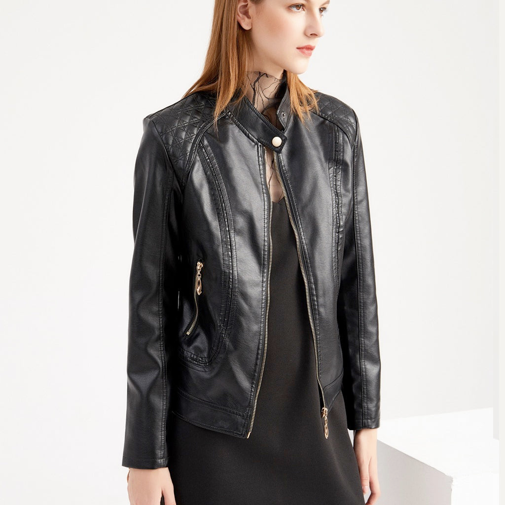 Soft Quilted Faux Leather Jacket for Women