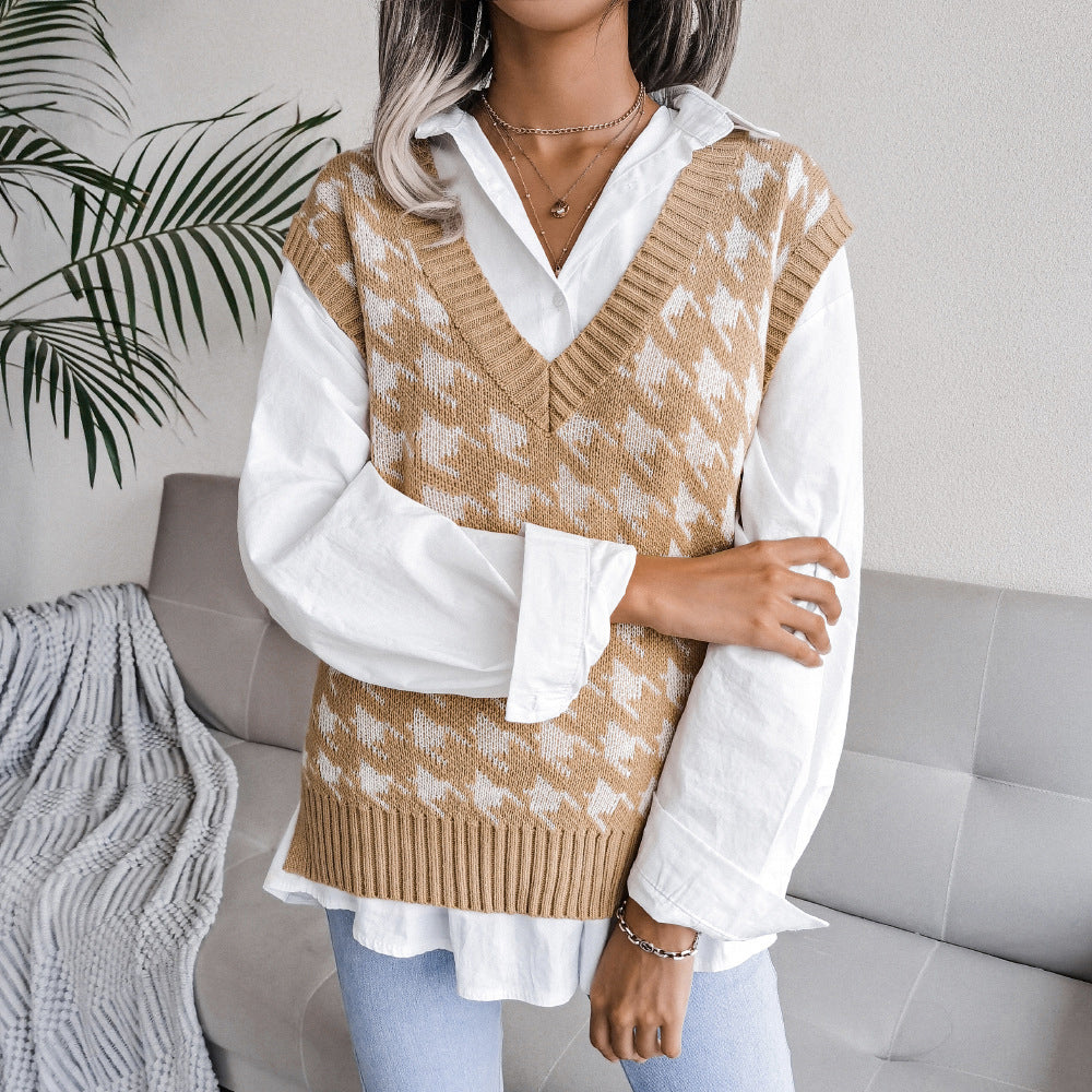 Argyle V-Neck Sweater Vest for Women