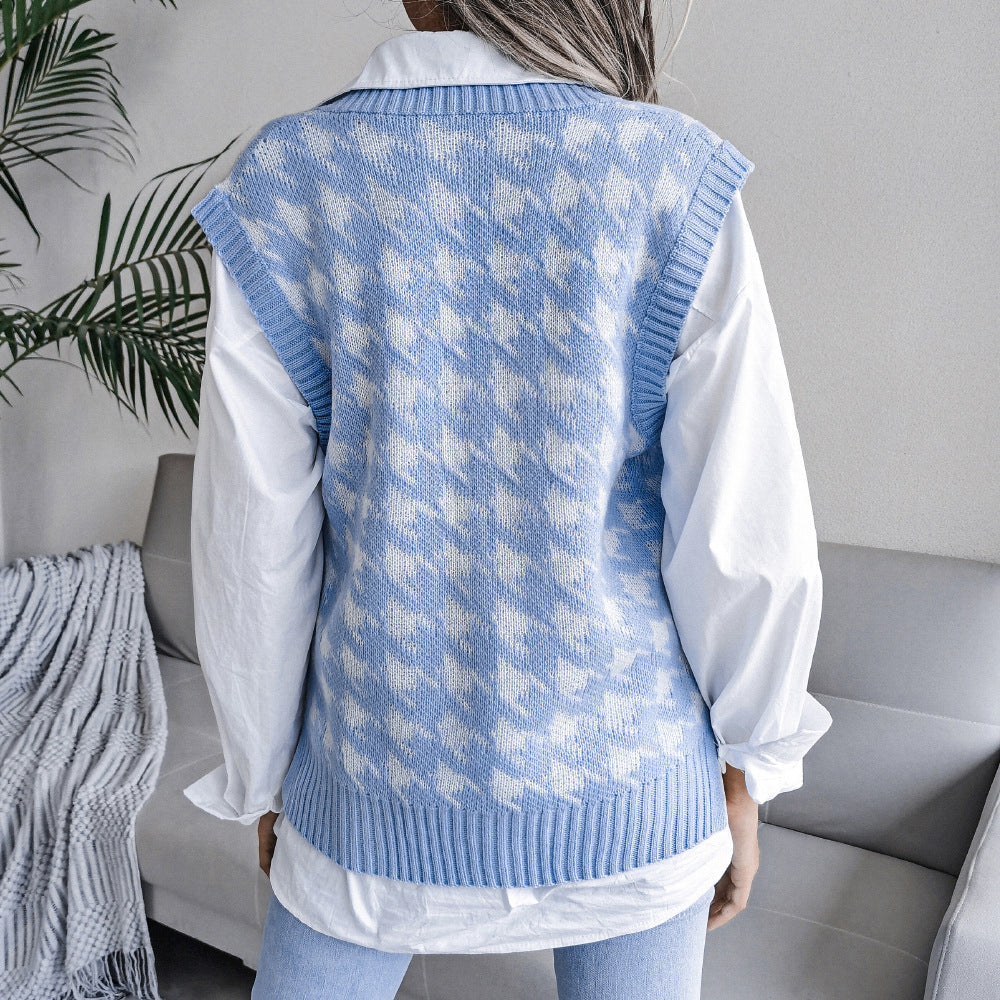 Argyle V-Neck Sweater Vest for Women