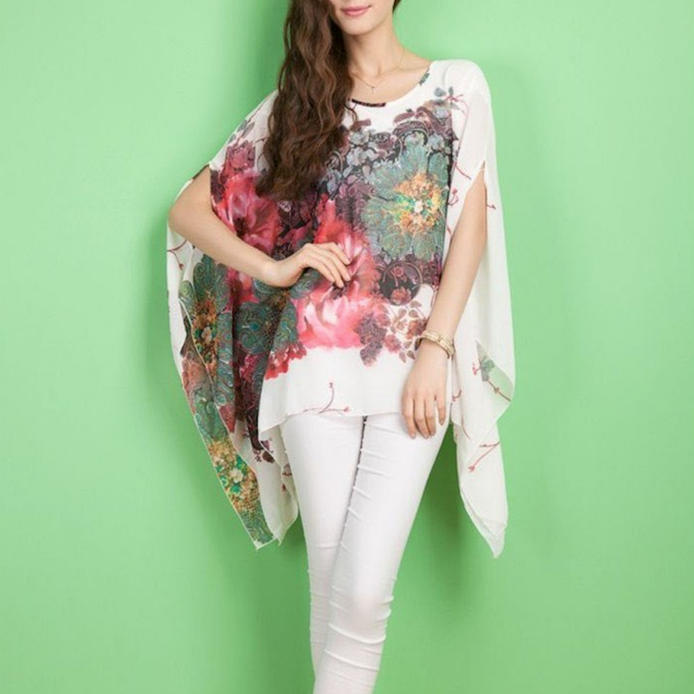 Chiffon Peony Oversized Blouse for Women