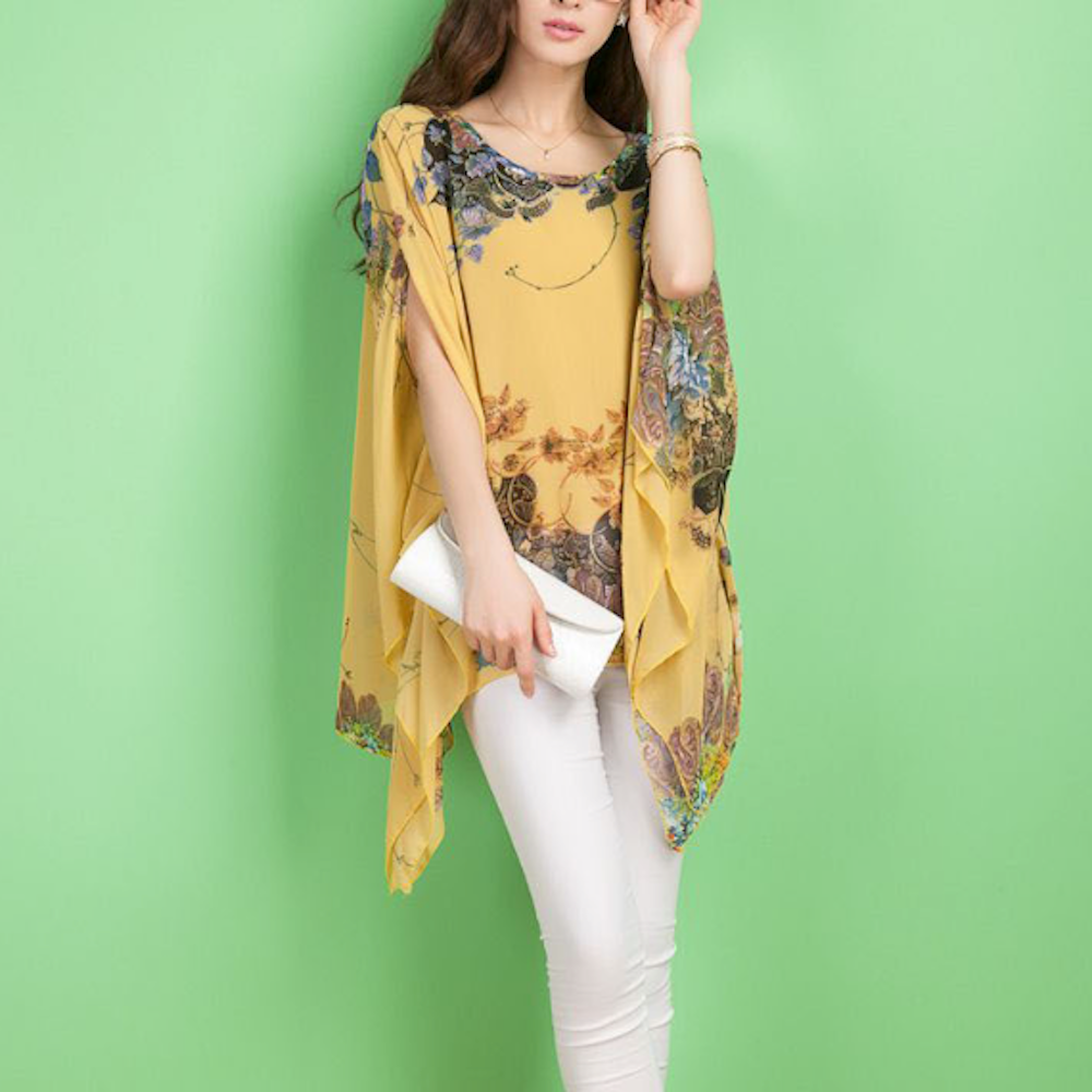 Chiffon Peony Oversized Blouse for Women