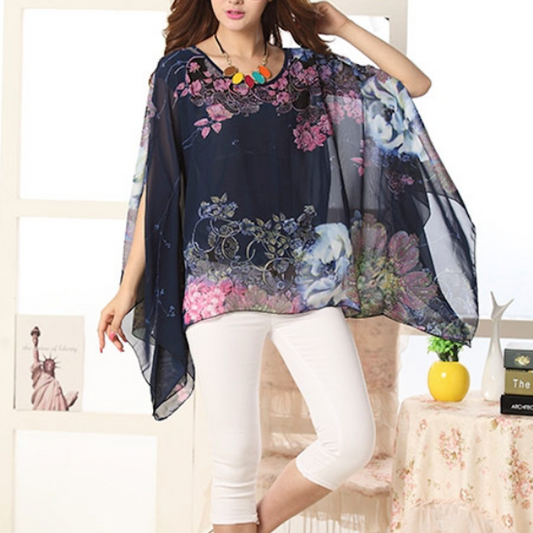 Chiffon Peony Oversized Blouse for Women