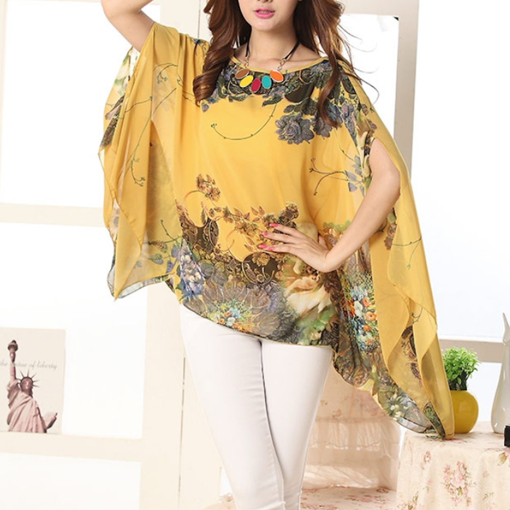 Chiffon Peony Oversized Blouse for Women