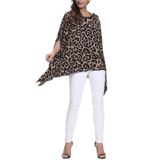 Leopard Print Chiffon Batwing Blouse for Women