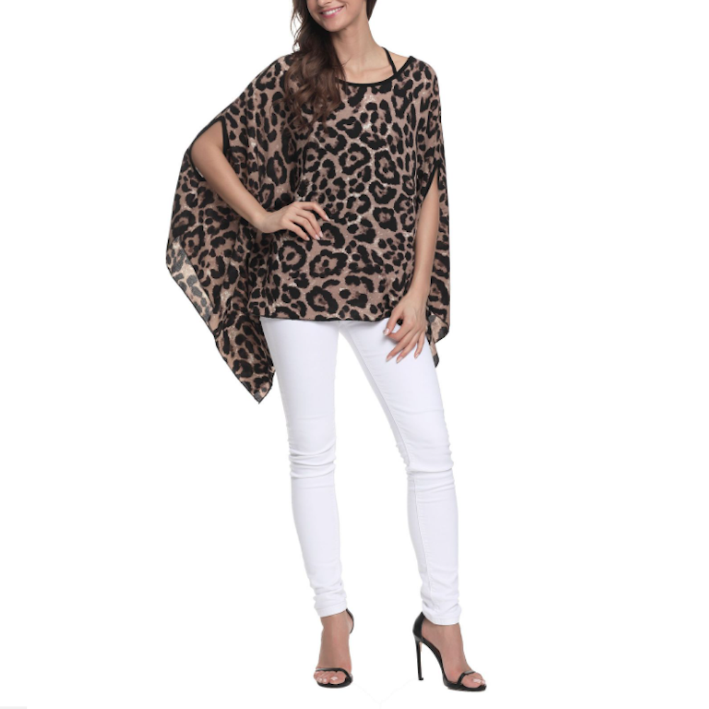 Leopard Print Chiffon Batwing Blouse for Women