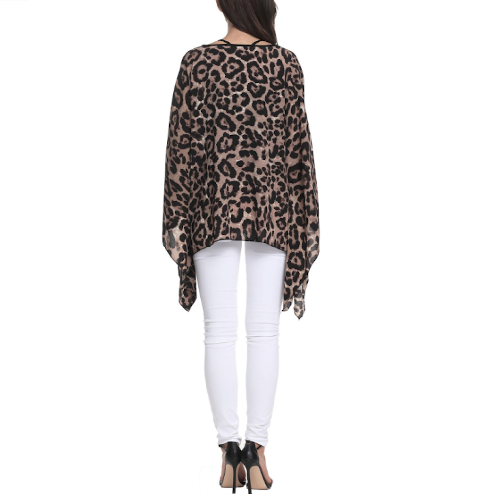 Leopard Print Chiffon Batwing Blouse for Women