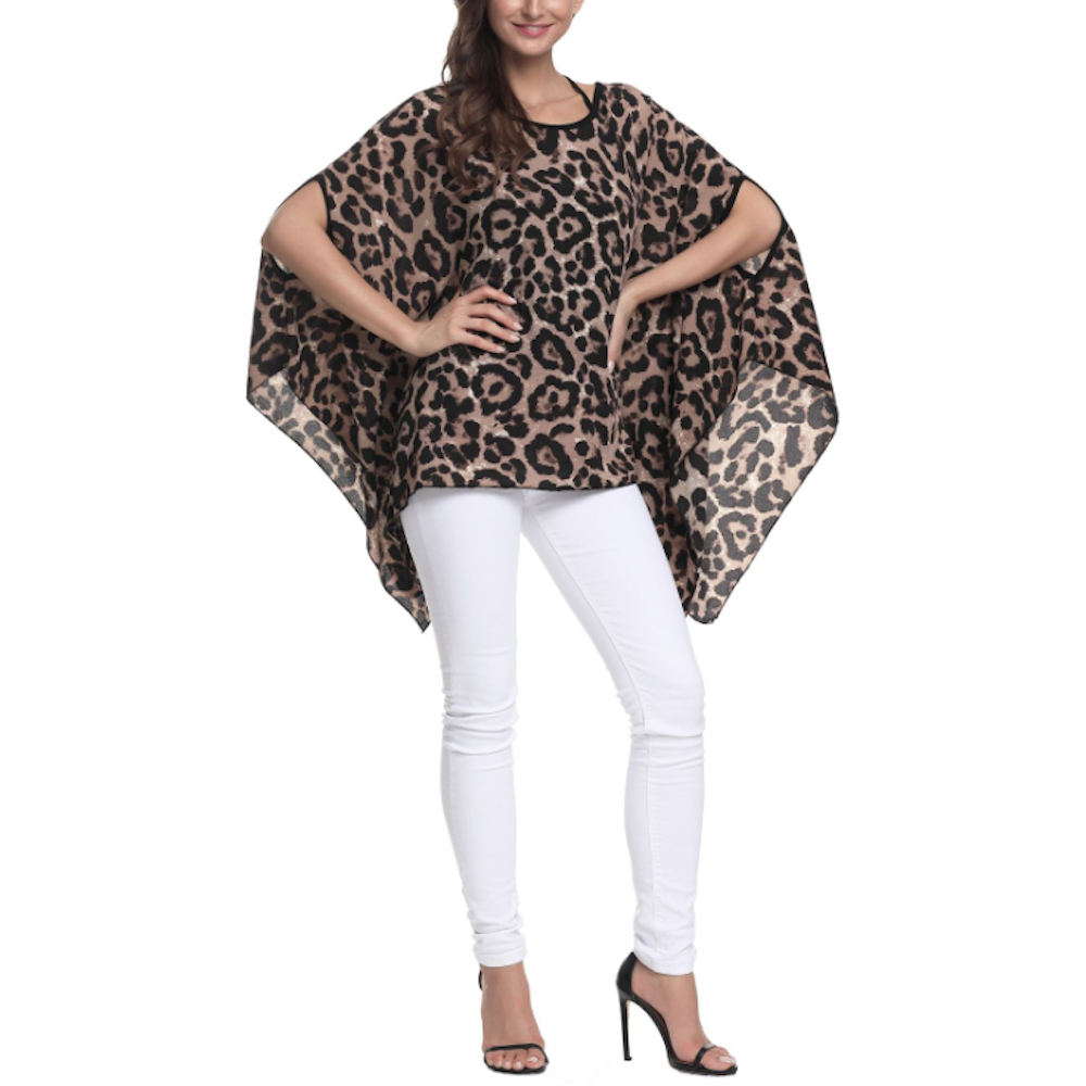 Leopard Print Chiffon Batwing Blouse for Women