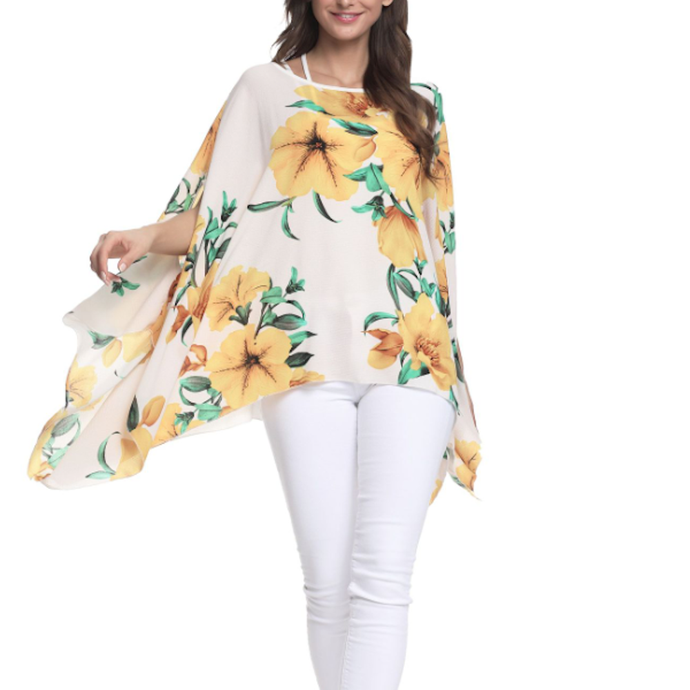 Floral Chiffon Batwing Top for Women