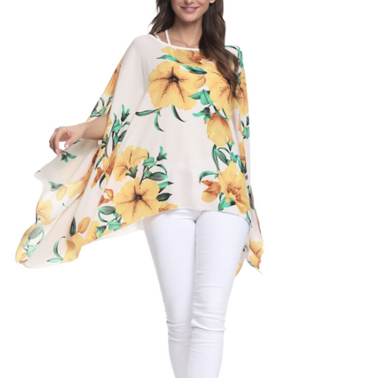 Floral Chiffon Batwing Top for Women