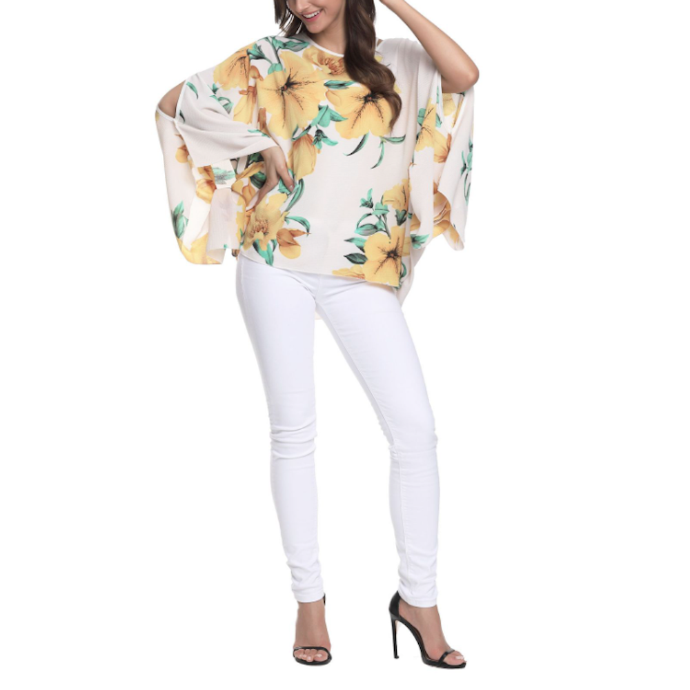 Floral Chiffon Batwing Top for Women