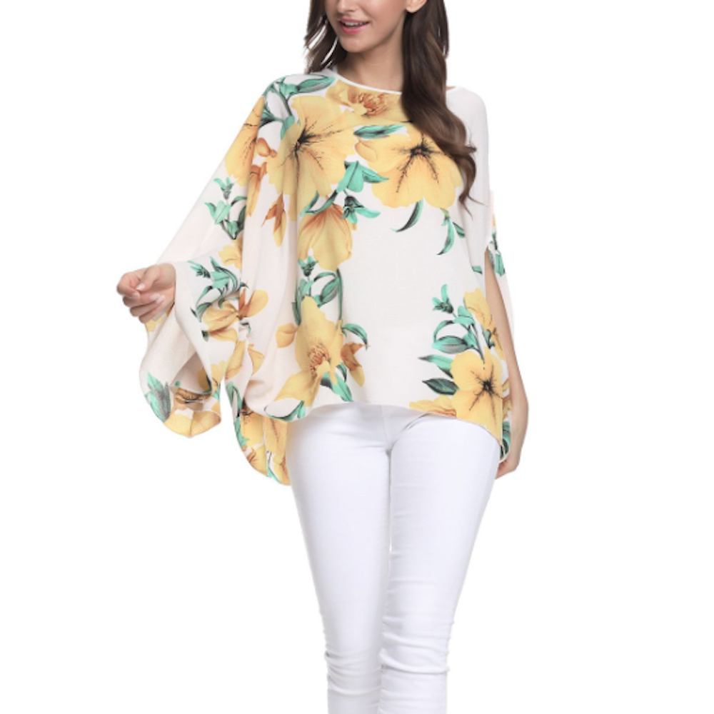 Floral Chiffon Batwing Top for Women