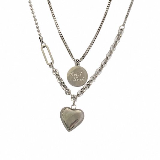 Women's Fortune Layered Necklace With Heart-Shaped Charm