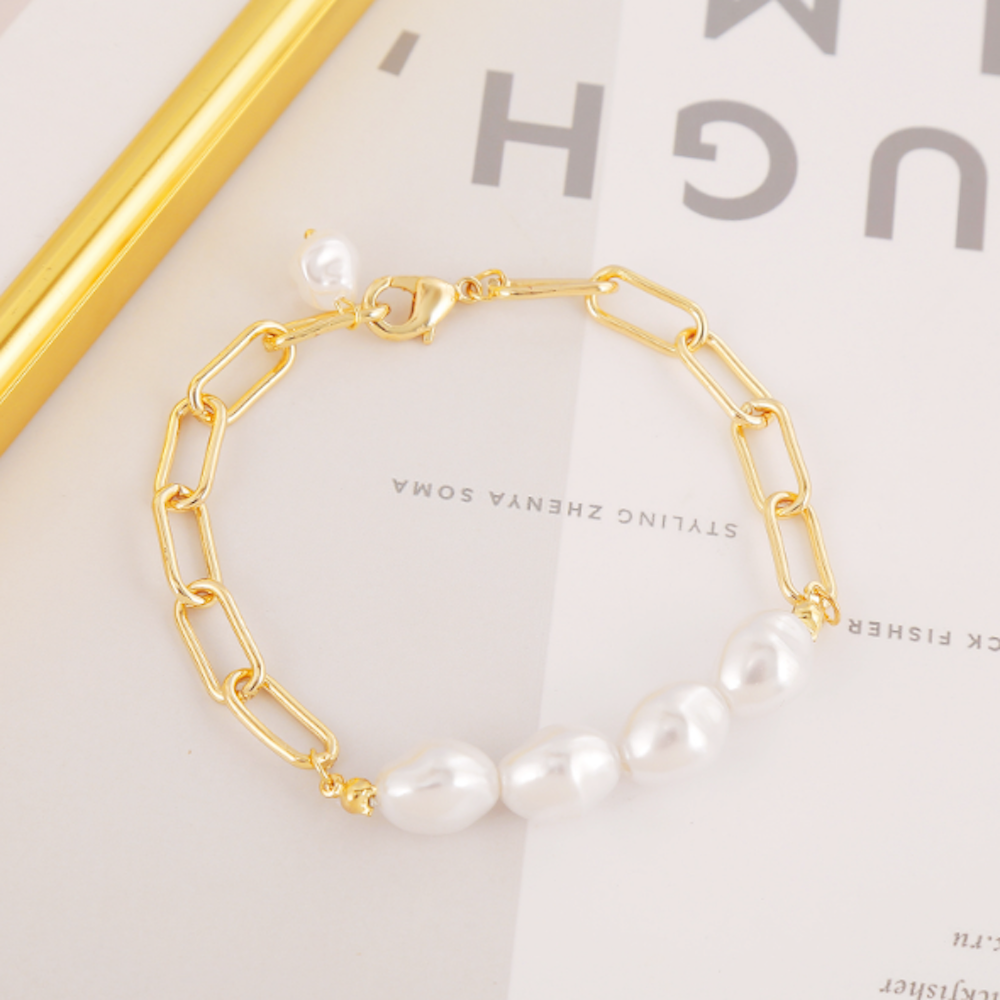 Faux Pearl Beaded Women's Link Bracelet