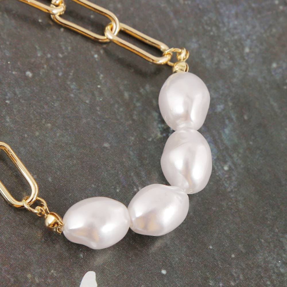 Faux Pearl Beaded Women's Link Bracelet