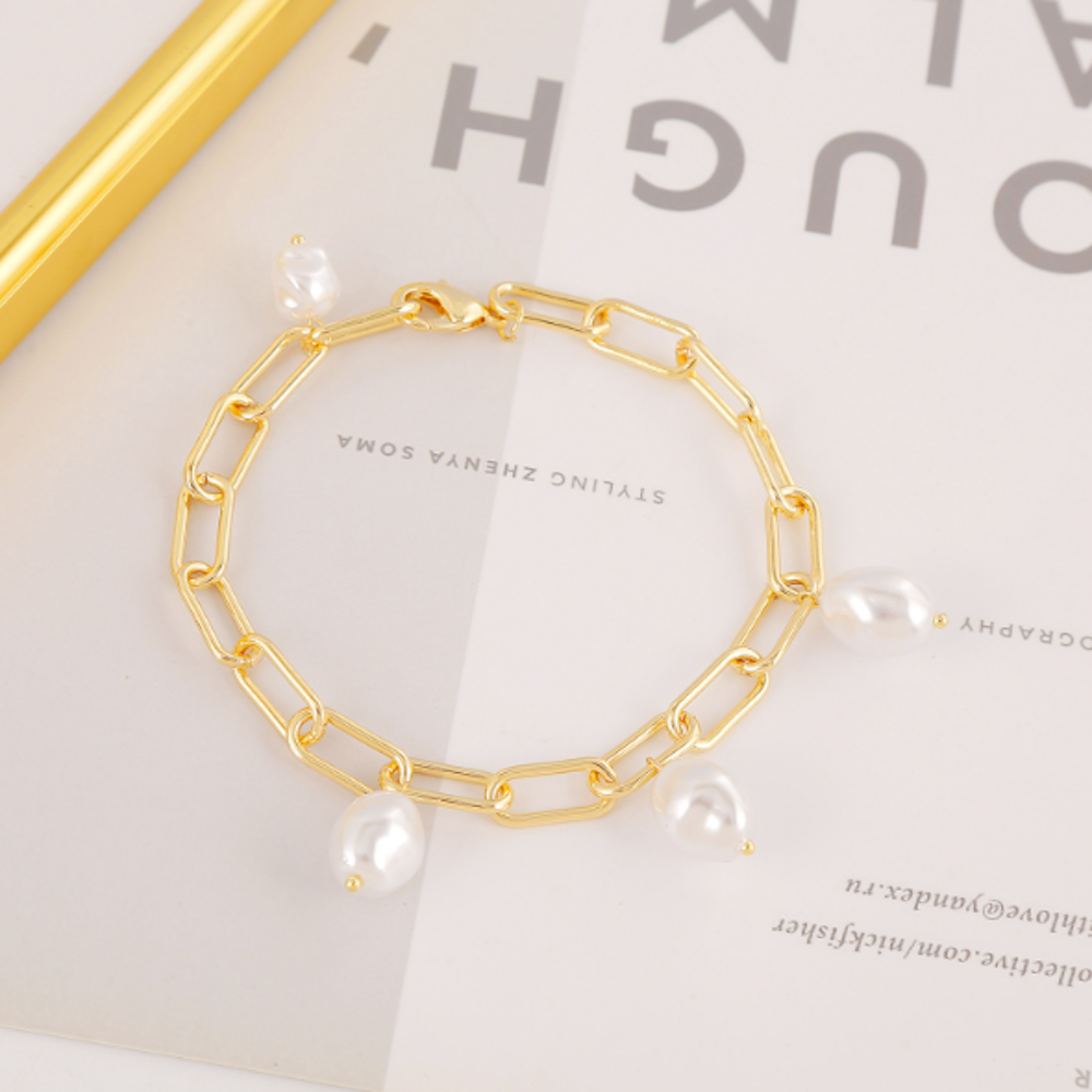 Faux Pearl Detailed Link Bracelet for Women